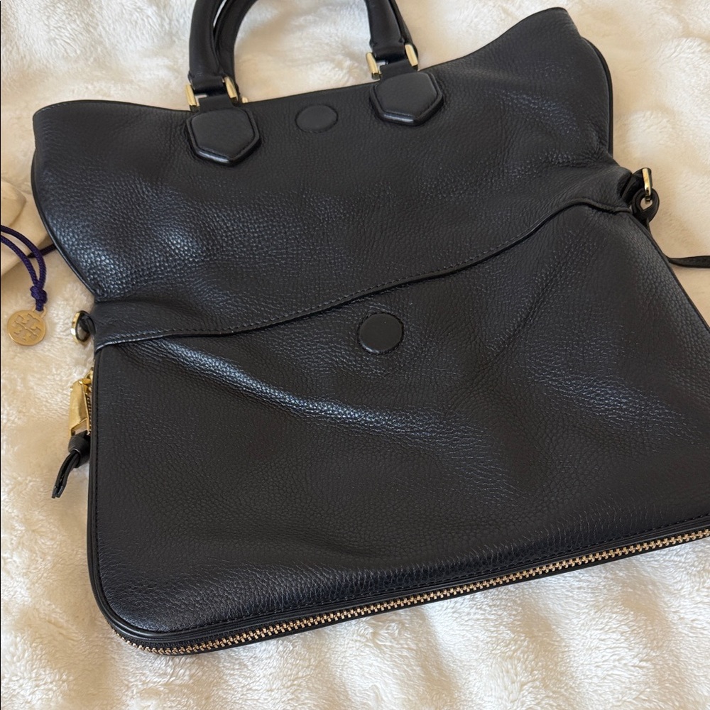 Tory Burch Fleming Pebbled Black Leather Satchel - Picture 2 of 10